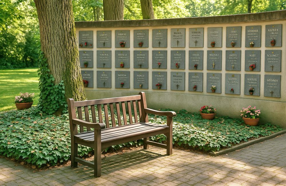 Pflegeleichte Grabart - Urnenwand auf einem Friedhof - Pietät Wegmann in Aschaffenburg
